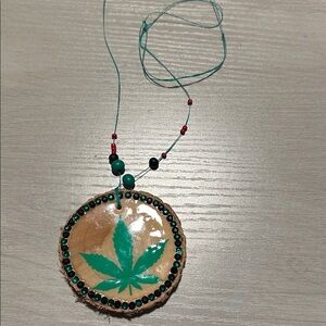 Handcrafted Green Leaf Pendant Necklace or Mirror hanger